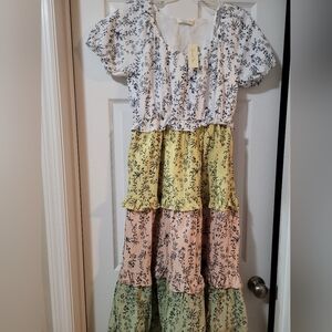 NWT Doe and Rea women's dress. Multicolored, 3 tier dress. Size Small. Runs TTS